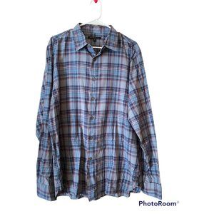 John Varvatos Shirt Men's XL Gray Plaid Long Sleeve Button Up